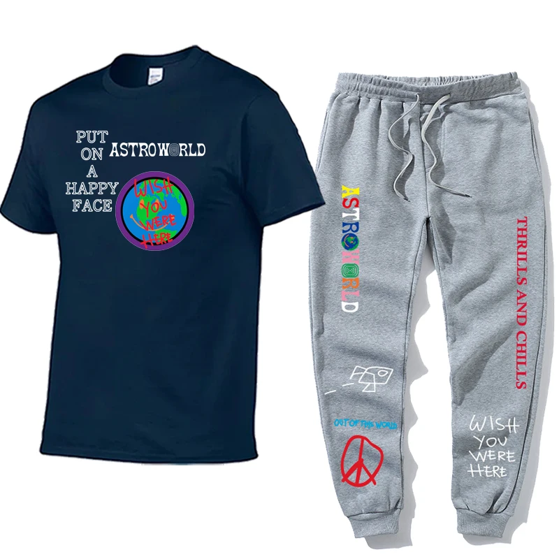 

TRAVIS SCOTT ASTROWORLD T-shirt letter printed sports shirt sports pants street men's short-sleeved summer men's suit
