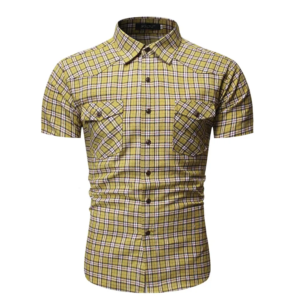 

Foreign trade European size men's plaid shirt casual style plus size short sleeve shirt