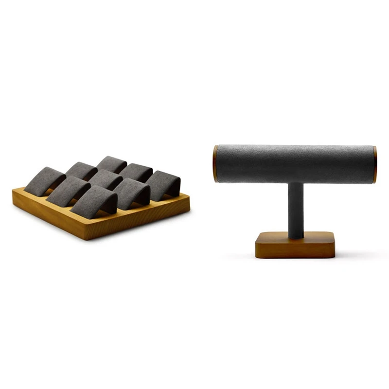 

FANXI Men's And Women's Watch Display Stand Jewelry Display Stand Black & FANXI Wooden Earring Storage Card Holder Black