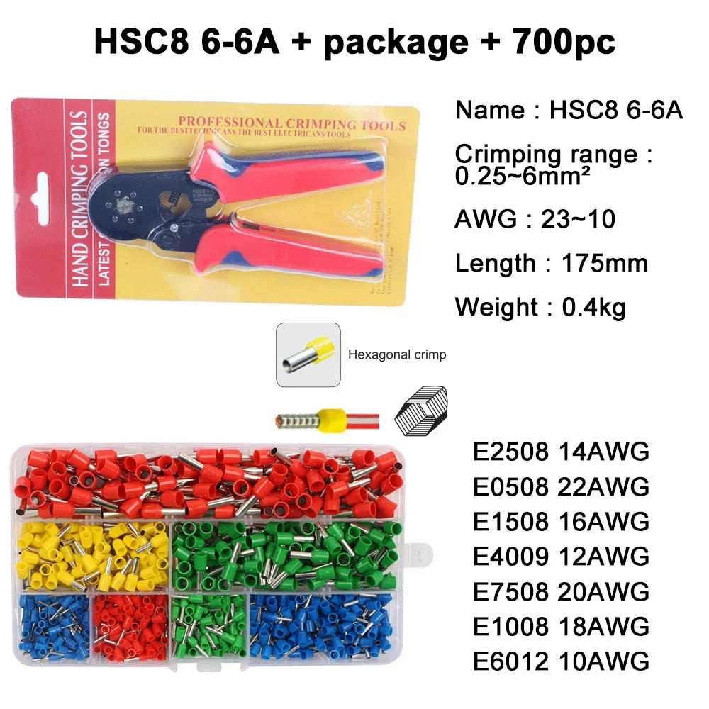 HSC8 6-6B HSC8 6-6A саморегулируемые обжимные плоскогубцы 0,25-6 мм терминалы обжимные инструменты мульти Топ бренд HSC8 6-6 23-10AWG - Цвет: 6A and package 700pc