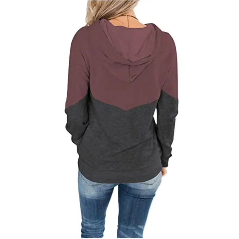 

Women Causal Hooded Drawstring Stitching Contrast Color Long-sleeved Hoodie Top