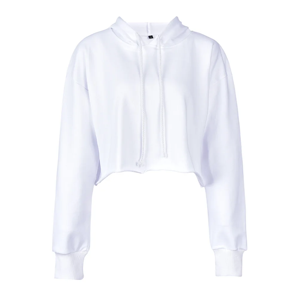 

Autumn Winter European American Hooded Pullover Solid Color Short Sweatshirts Multi-Color Women Sports Wear Sexy Fitness Outdoor