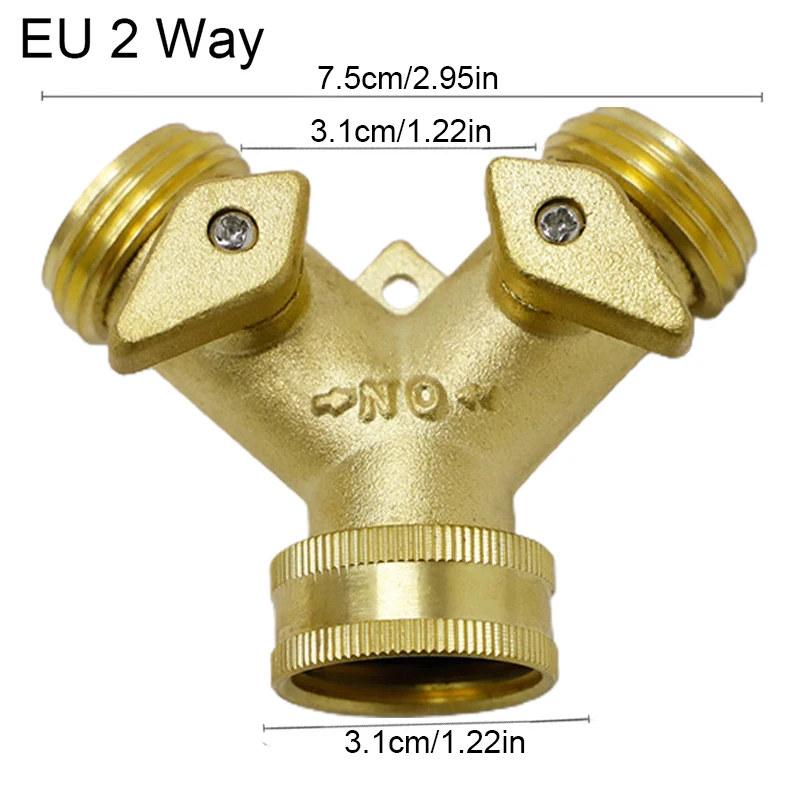 

1pcs Brass Hose Splitter 2 Way US/EU Garden Shut Off Y Valve Water Hose Connector Splitter for Garden Lawn Irrigation Watering