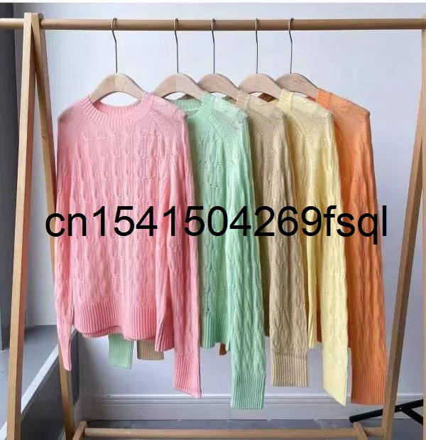 

New 2021 Autumn Winter Women's Long Sleeve Cashmere Pullover Jacquard O-Neck Sweater Runway Solid Pullover