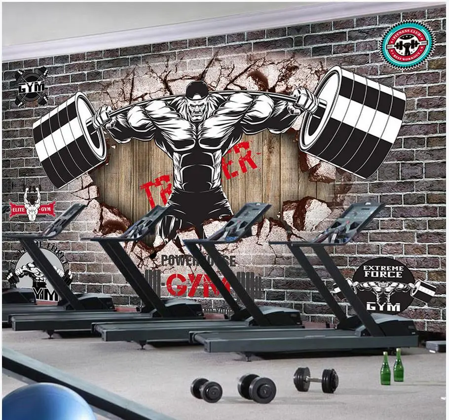 Custom photo wallpapers 3d Retro brick wall muscle sport gym club weightlifting image background decorative papers | Обустройство