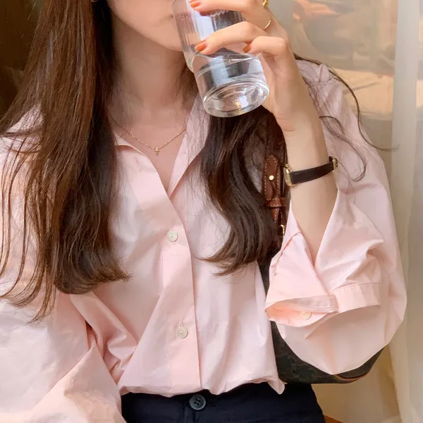 

COIGARSAM Casual Shirt Womens tops Women shirts White Pink Blue 377