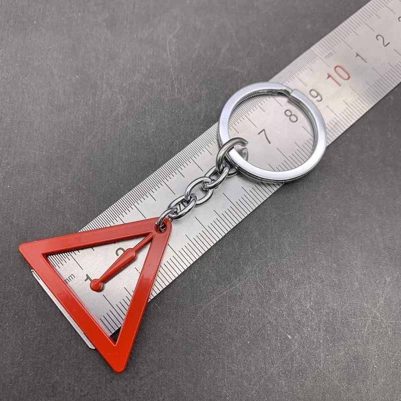 

10pcs Warning Symbol Car Metal Logo Triangle Keychain Keyring Key Chain Key Rings Car Pendant Styling