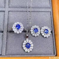 kjjeaxcmy fine jewelry 925 sterling silver inlaid natural sapphire luxury pendant ring earring set support test chinese style