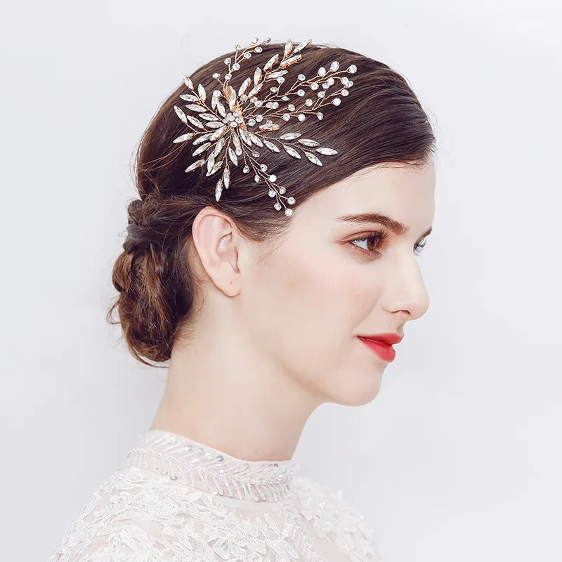 

Rhinestone Hair Clips Gold Color Prom Bridal Wedding Hair Accessories 2019 Newest Fashion Hair Pins Handmade Ladies Headpiece