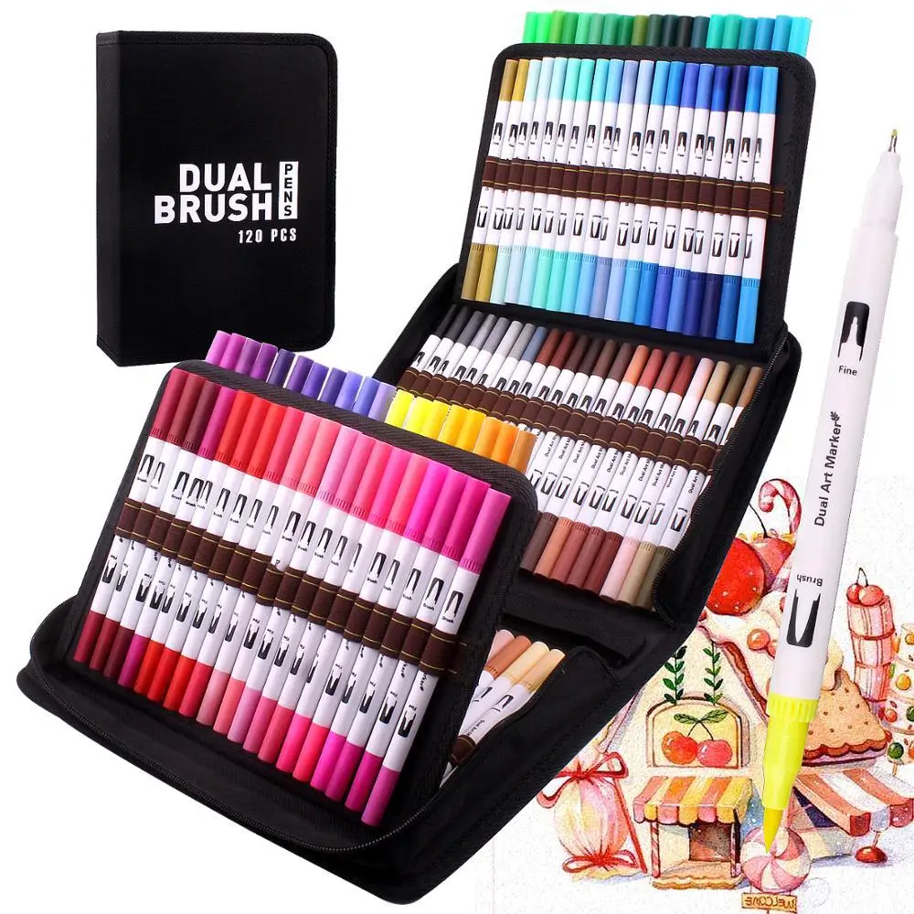 

Dual Brush Art Markers Pen Pen Fine Tip 120 Color Watercolor Brush Markers Dual Tip Drawing for Manga Art Supplies School manga