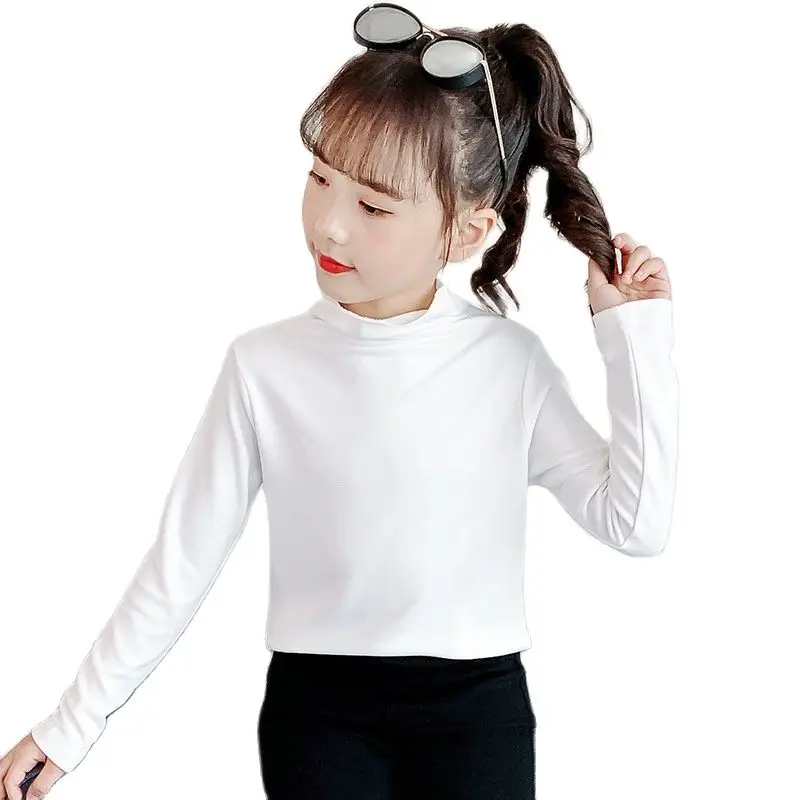 

Teens Girl Turtleneck T-Shirt Velvet Warm Kids Clothing Black Purple Pink White Brown Sky Blue Children's Inside Tops Sweatshirt