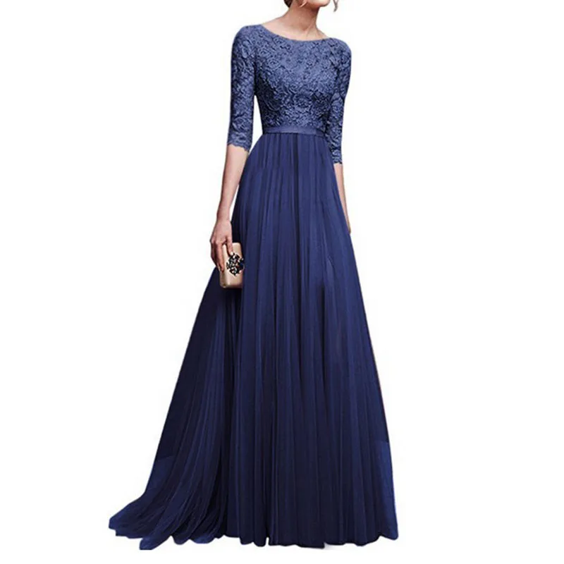 Женское длинное платье с рукавом до локтя розовое элегантное Кружевное Вечернее