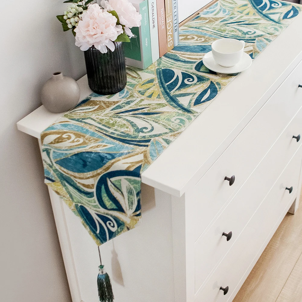 

Luxury Linen Cotton Printing Table Runner With Tassel For Wedding Coffee Table Flag Home Decor European Style Chemin De Table