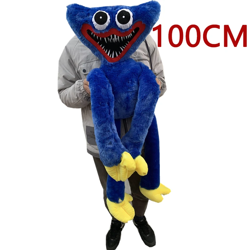 Huggy Wuggy-juguete de Peluche de 100cm para ni&ntilde;os, mu&ntilde;eco de Peluche de personajes de juego de amapola, juguete aterrador y caliente, juguete suave de regalo para Navidad-0