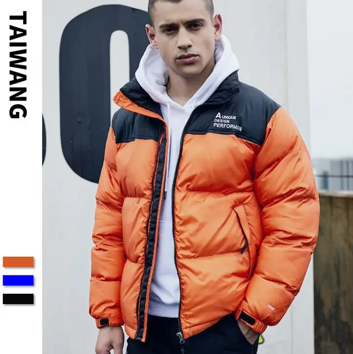 orange Мужское пальто размера плюс 3XL, парка со стоячим воротником, мужская зимняя куртка с буквенным принтом, теплая Повседневная куртка в стиле хип-хоп с капюшоном и хлопковой подкладкой - Цвет: orange