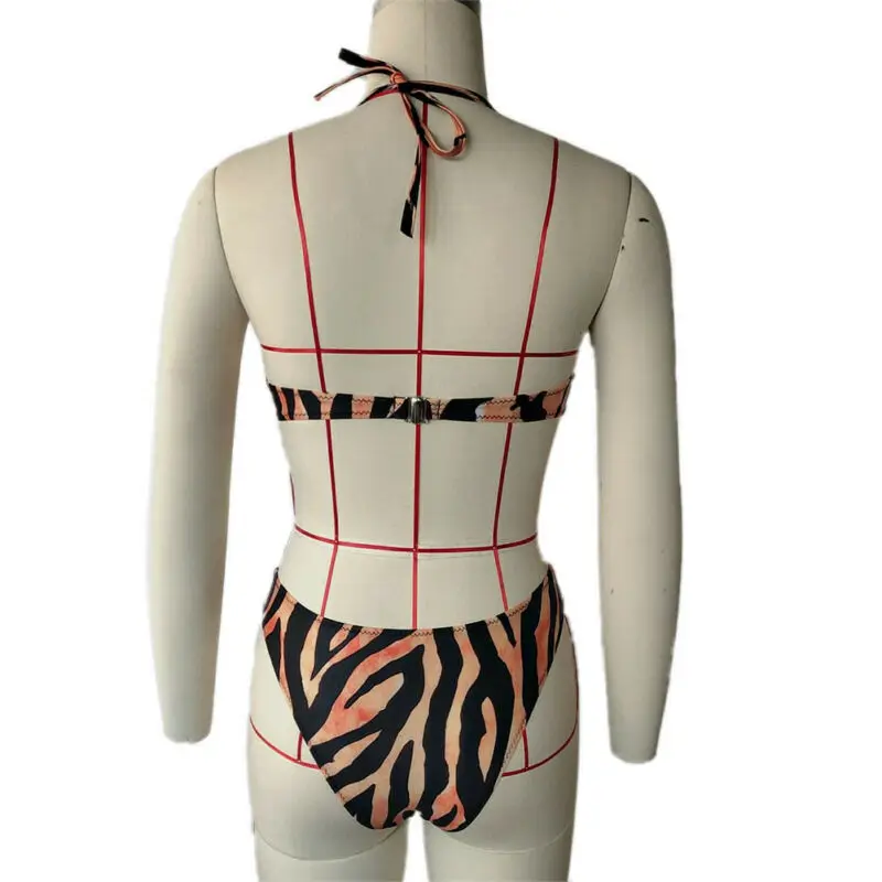 

Womens Sexy Bikini Set Spaghetti Strap V-Neck Triangle Bra High Waist Thong Boho Leopard Snakeskin Swimsuit Push Up Bathing Suit