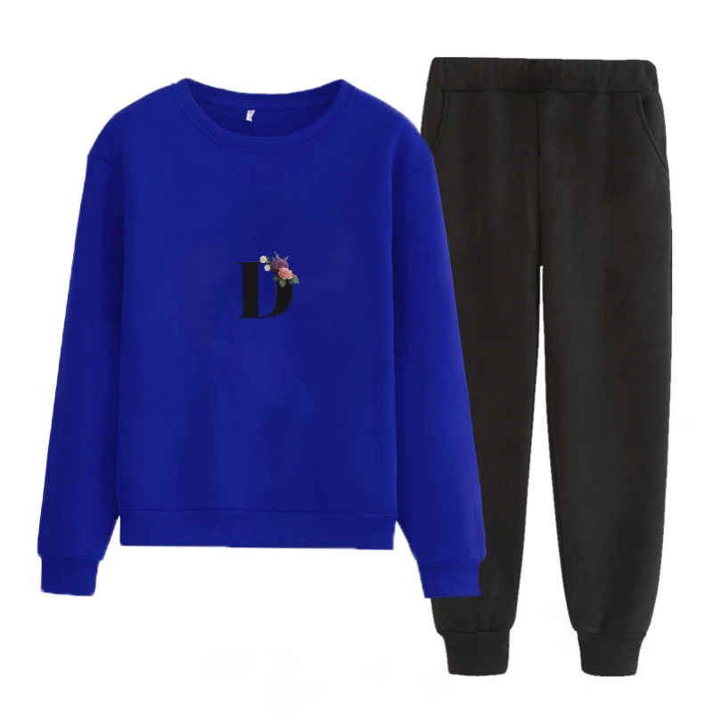 

Womens Letter Floral Sweatshirt Suit Set Wear Autumn Winter Tracksuit Outerwear Sports wear for Female set Clothing 2020