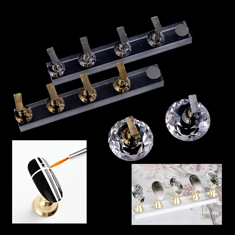 

1Set Magnetic False Nail Tips Practice Trainning Display Stand Holder Base Alloy Crystal Nail Art Polish Display Manicure Tools