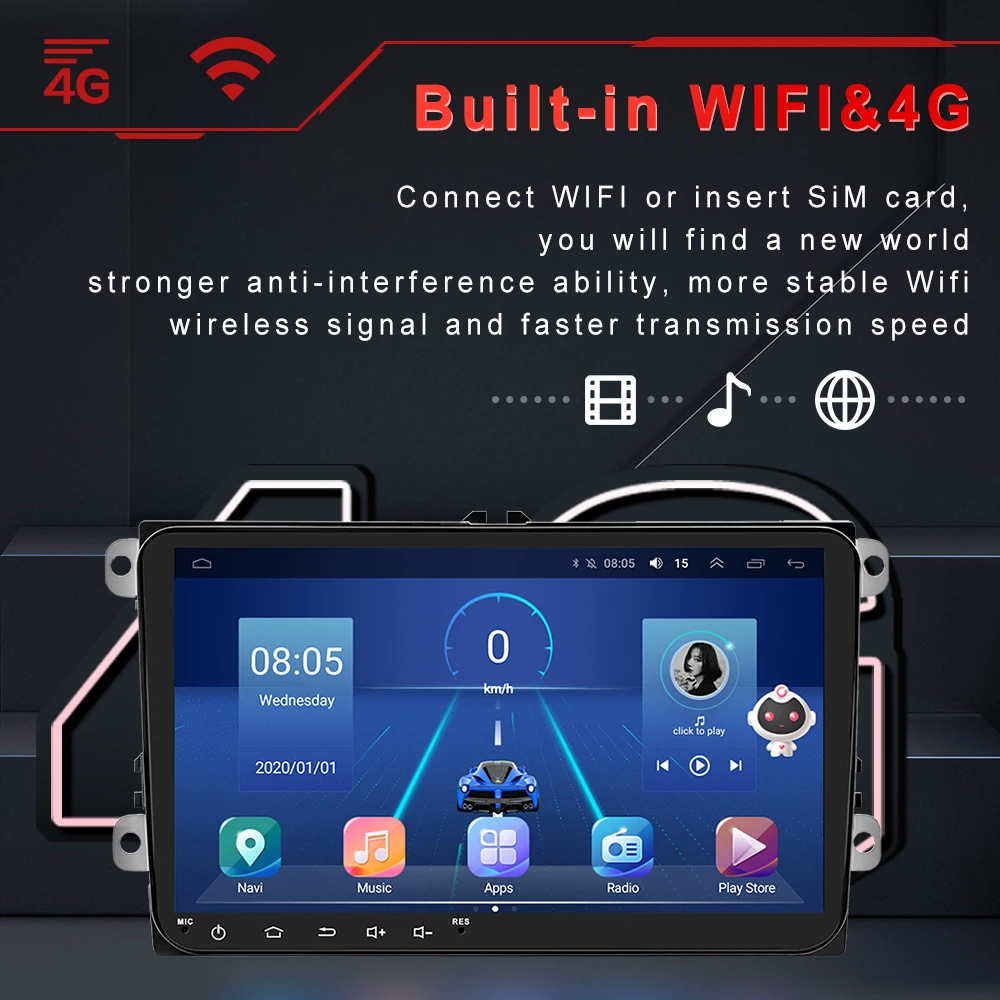 Podofo автомобильный Android CarPlay Радио мультимедийный плеер для Volkswagen VW