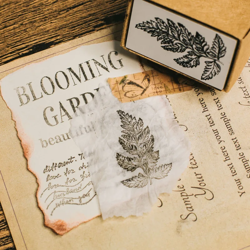 Винтажный деревянный штамп серии &quotлес&quot резиновый с Луной и листьями для