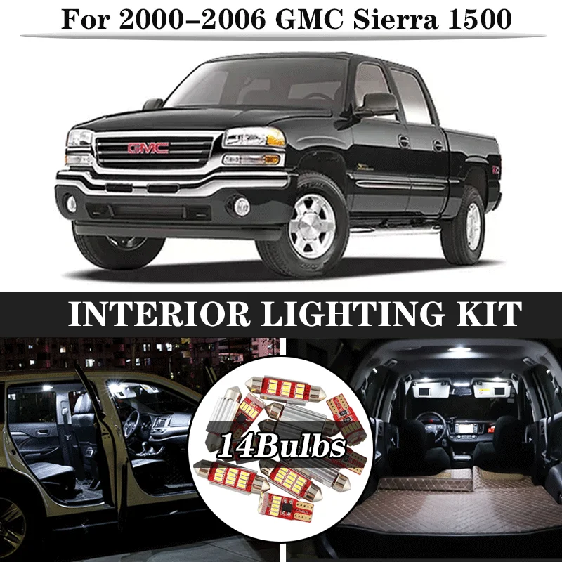 Комплект светодиодного освещения 14x Canbus для салона 2000 2006 GMC Sierra 1500 2500HD 3500HD