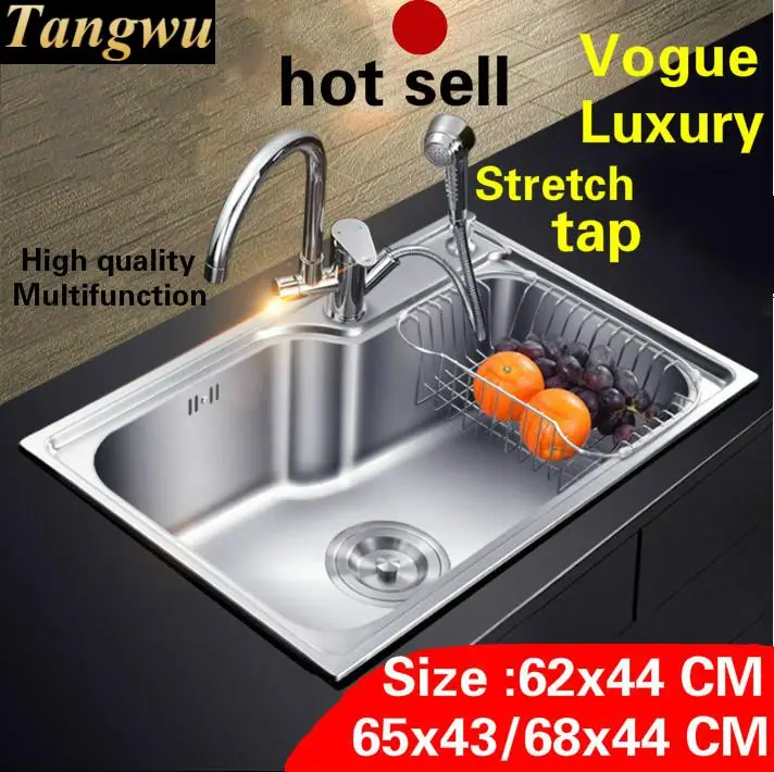 

Free shipping Apartment luxury kitchen single trough sink do the dishes 304 stainless steel vogue hot sell 62x44/65x43/68x44 CM