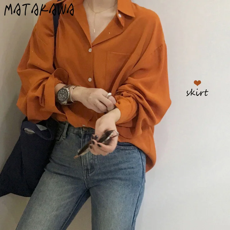 Женская блузка MATAKAWA с отложным воротником и длинными рукавами рубашка