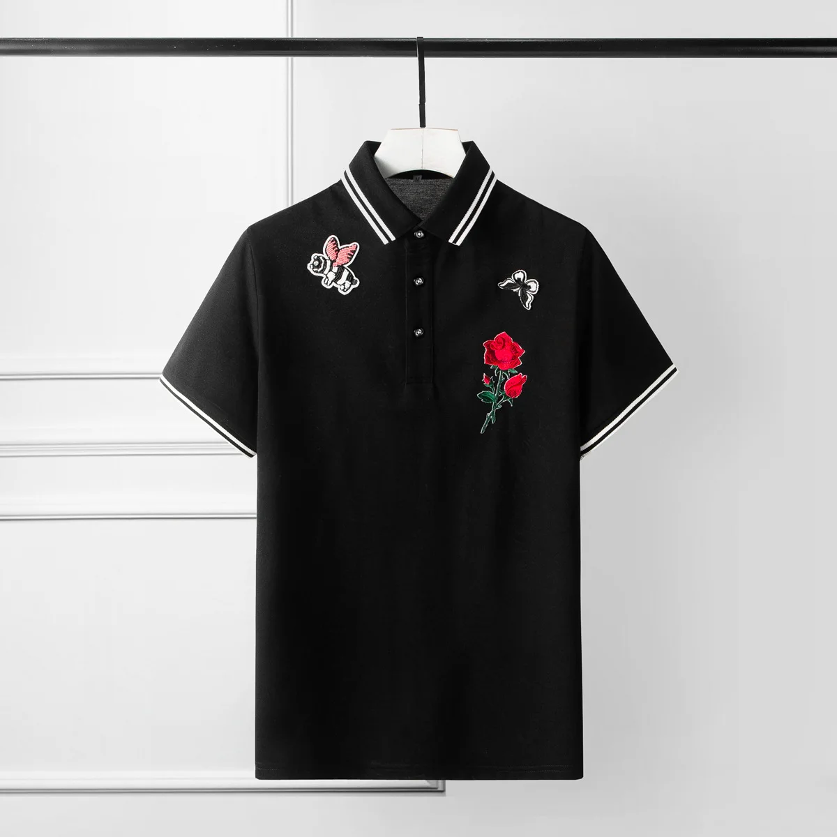 

T-shirts Summer Mens Luxury Flower Embroidery Short Sleeve Mens T-shirts Plus Size 4XL Solid Color Slim Man T-shirts