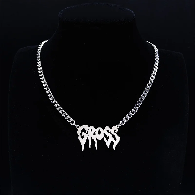 

Punk Hip Hop Gross Letter Stainless Steel Choker Necklace Women/Men Chain Necklaces Jewelry joyeria acero inoxidable N4414S06