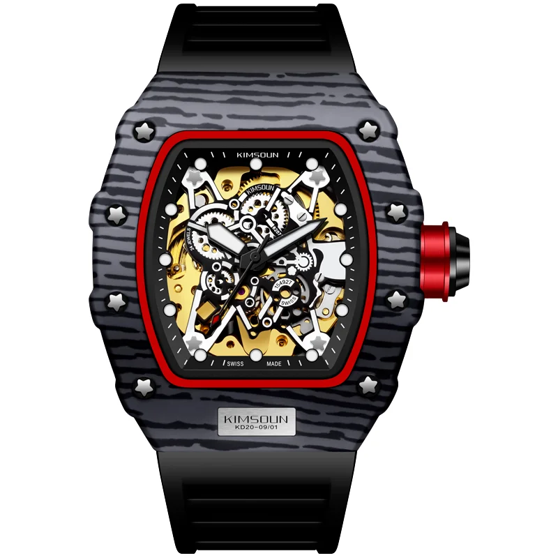 

Explosive Hollow Automatic Mechanical Watch Men's Silicone Sports and Leisure Trend Tonneau-shaped Hollow Sports Watch WA82