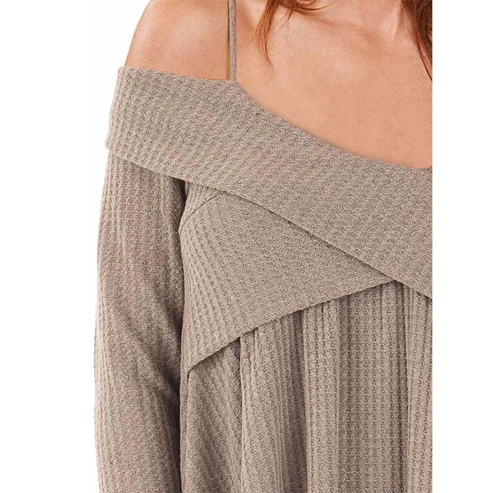 Женские винтажные пуловеры свитер с открытым плечом перекрещивающаяся туника