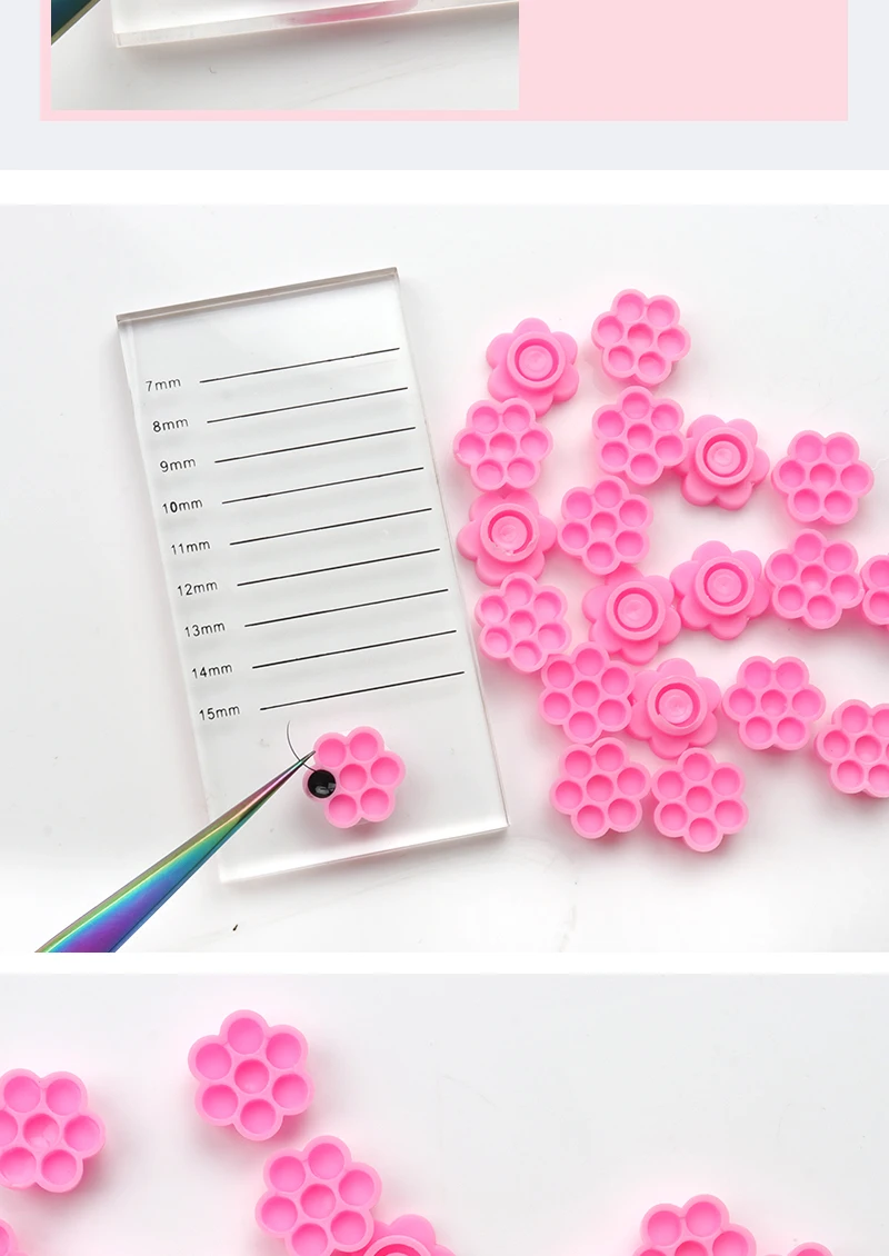 100 Stück Blume Schönheit Wimpern verlängerung Kleber halter Epoxy Cup Delay Cup Pfropfen Wimpern Make-up Tool Tattoo Kleber Pigment becher – Detail 8
