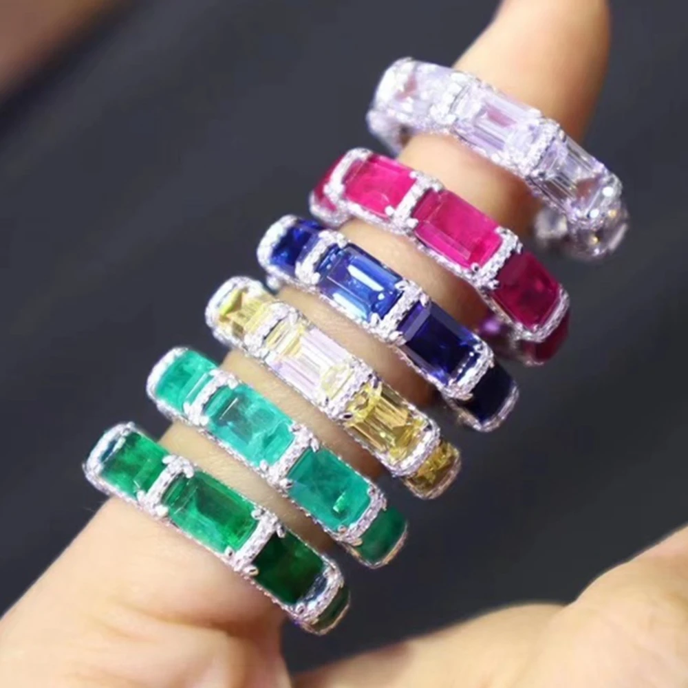 

KQDANCE Верхняя фотография серебряное красное синее высокоуглеродистое кольцо с танзанитом, турмалином, изумрудом, рубином, ювелирные изделия для женщин