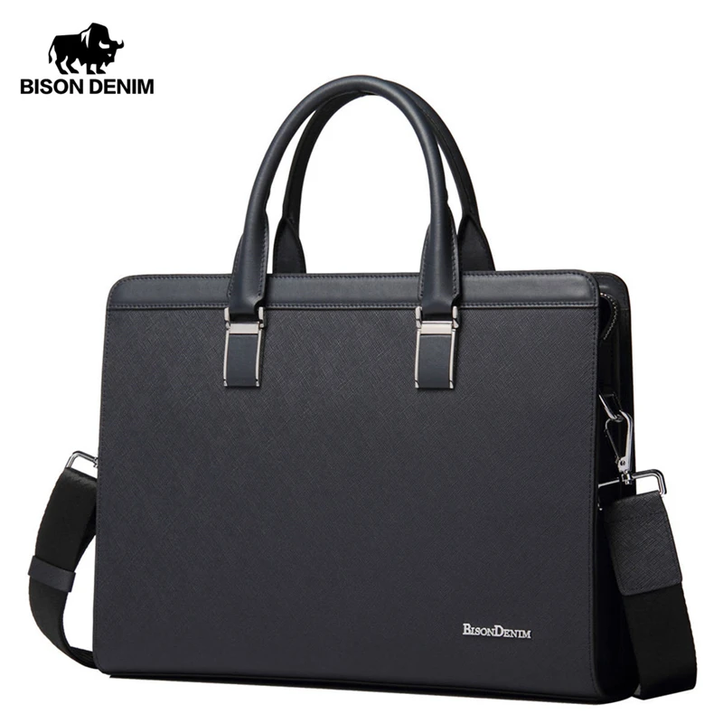 Мужская деловая сумка мессенджер BISON DENIM кожаная через плечо для ноутбука 14