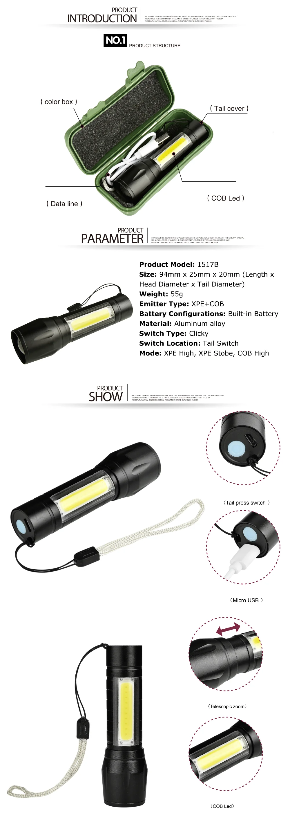 XANES 1517B XPE+ COB двойная фара 1000LM масштабируемый USB Перезаряжаемый Тактический Повседневный светодиодный фонарь для кемпинга фонарь