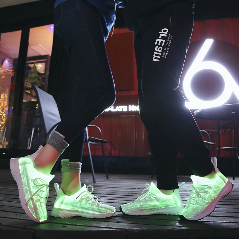 Большой Size25-46 Led волоконно-оптический обувь для девочек и мальчиков; размеры Для мужчин Для женщин USB зарядки светящиеся кроссовки, мужская легкая обувь на шнуровке Обувь для стрит-данса