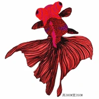 large sequin red goldfish fish patches sewing embroidered applique for jacket clothes stickers badge diy apparel accessories