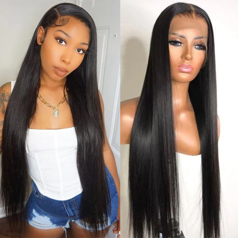 

T Part Lace Front Wigs For Black Women Human Hair Natural Peruvian Remy Pre Plucked Baby Hair Bone Straight 28 30 32 34 Inch