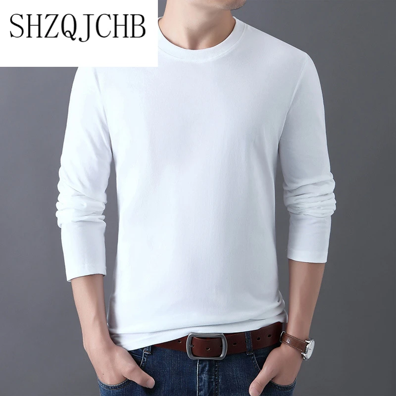 

New 2021 Men's Long Sleeve Cotton T-Shirt Male Autumn O-Neck Slim Fit Solid Color T Shirts Tops Plus Size S-6XL