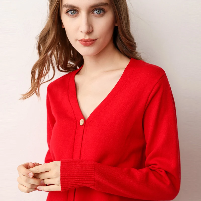 Длинный женский кардиган с V-образным вырезом однотонный Повседневный вязаный
