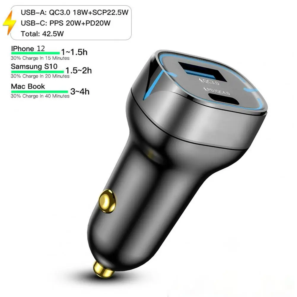52 5w dual usb car charger led display qc4 0 qc3 0 type c pd fast car charging charger for iphone 12 xiaomi poco f3 samsung s21 free global shipping