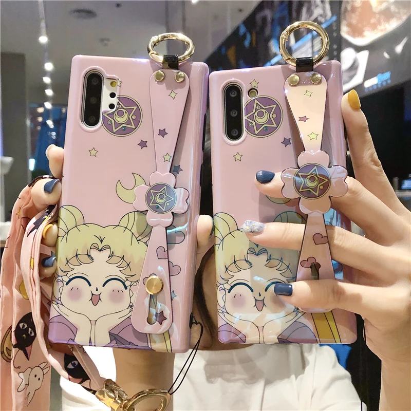 Чехол для Samsung note 10 милый мультяшный чехол мягкий Galaxy Note plus браслет с Сейлор Муном