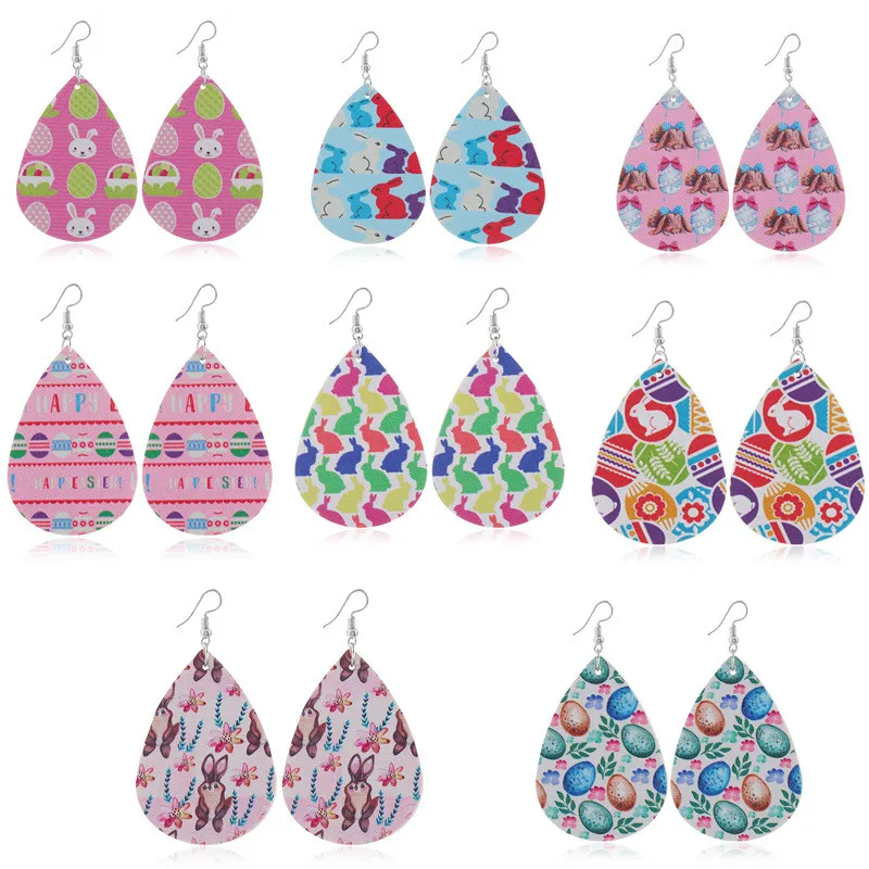 Пасхальные кожаные серьги двухслойные разноцветные яйца ручной работы милые с