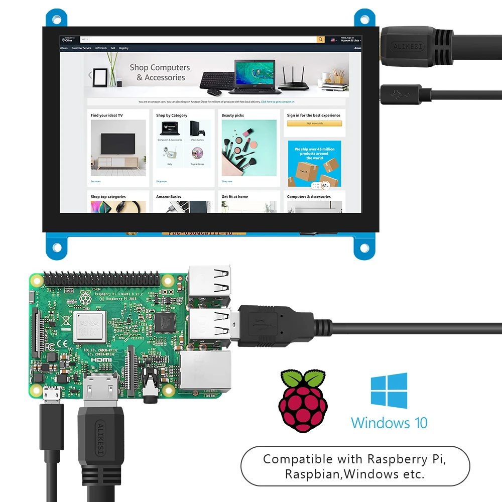 5-дюймовый ЖК-дисплей AIDA64 емкостный сенсорный модуль HDMI 800x480 для Raspberry Pi 3 Pi4 ПК