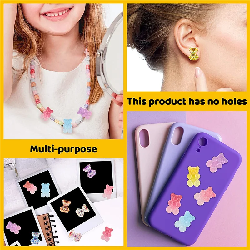 

60Pcs Cute Cartoon Simulation Gummy Bear Nail Art Decorations Gradient Colorful Jelly Nail Charms Manicuring Accessories