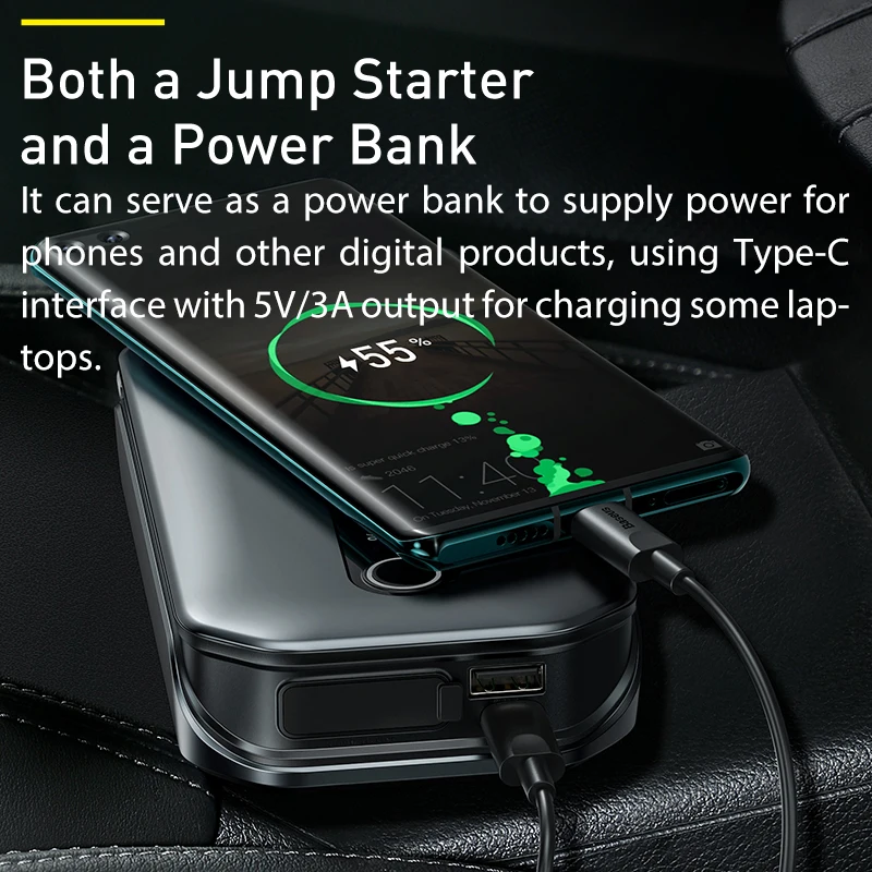$59.99 Baseus Portable Car Jump Starter Device Power Bank Emergency 12000mAh High Power 12V Car Battery Booster Auto Starting Device