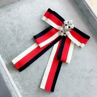sweet stripe ribbon bow brooch rhinestone pearl bows clothes accessories for women girls collar tie elegant shirt pin brooches