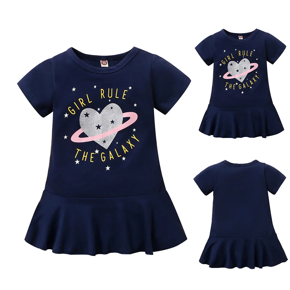 

Summer Baby Girl Dress Short Sleeve Printed Dress Plain Clothes Summer Holiday