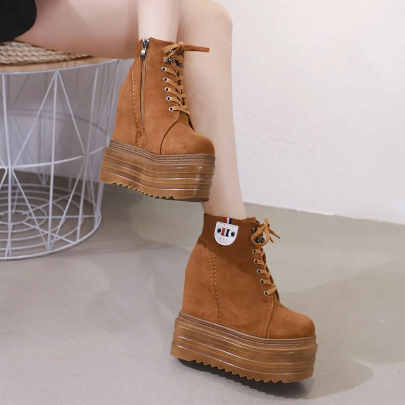 

14CM increase in autumn and winter Martin boots women's new all-match high-top shoes thick-soled short boots plus velvet boots