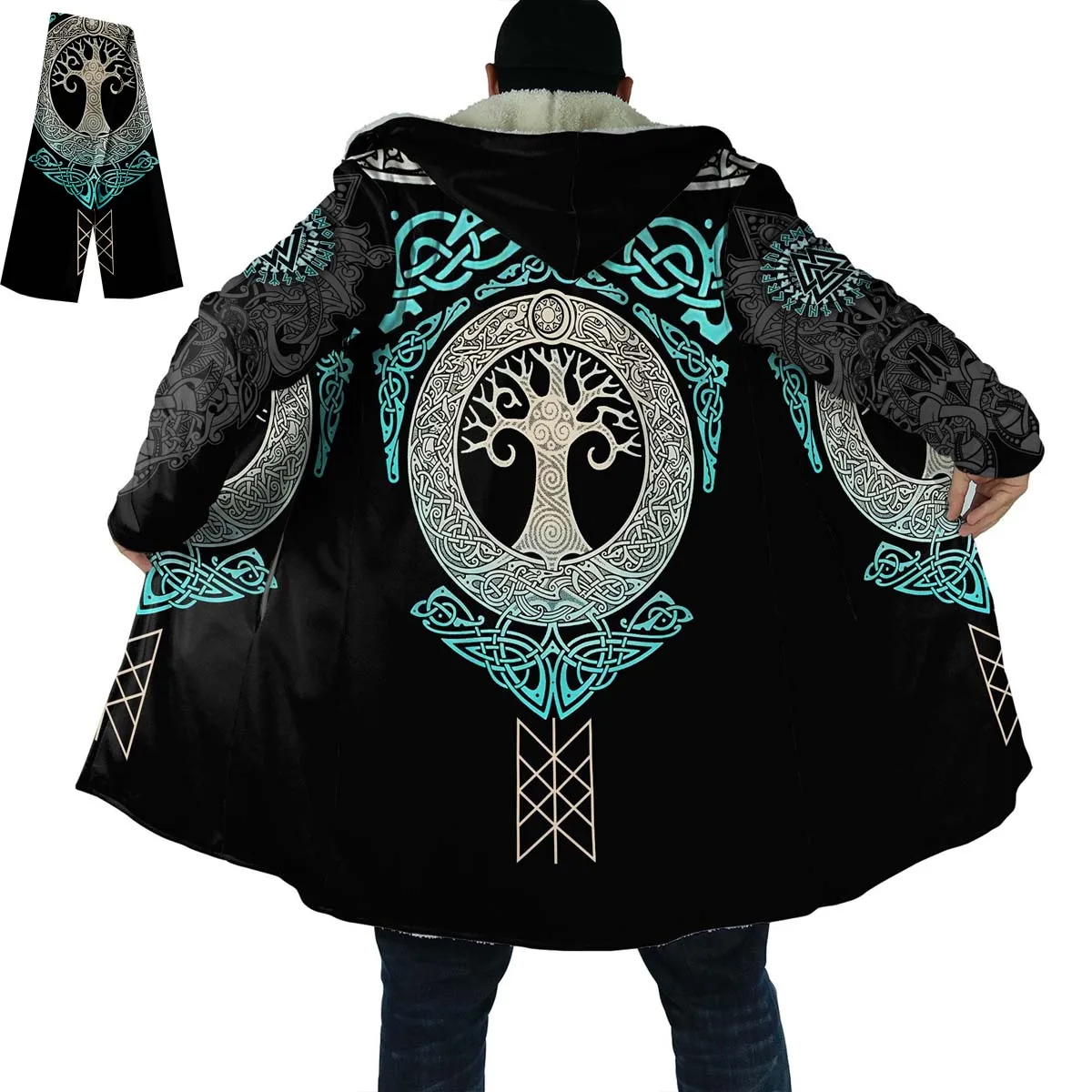 Толстая теплая накидка с капюшоном для мужчин Броня викингов символами